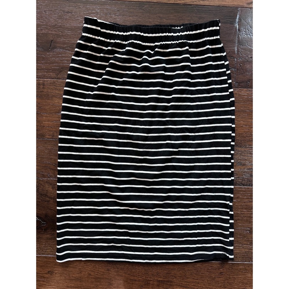 Doe & Rae Striped Pencil Skirt Black White Knit Bodycon Midi Elastic Waist M